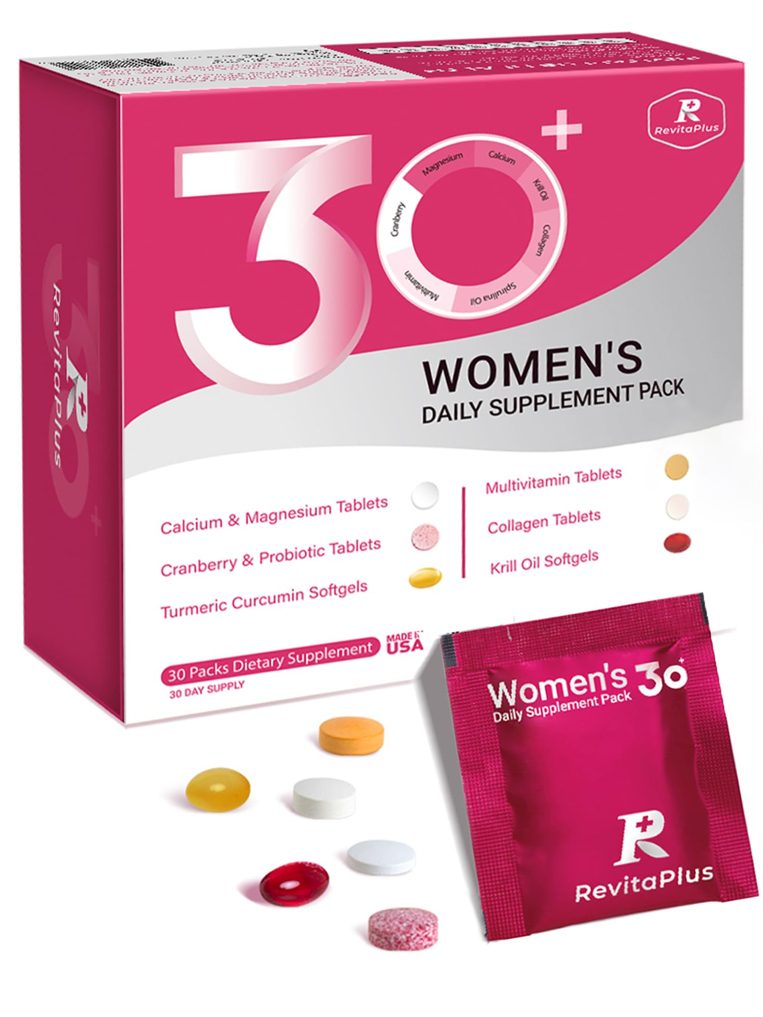 RevitaPlus frente del empaque mostrando 30 packs, conveniencia diaria