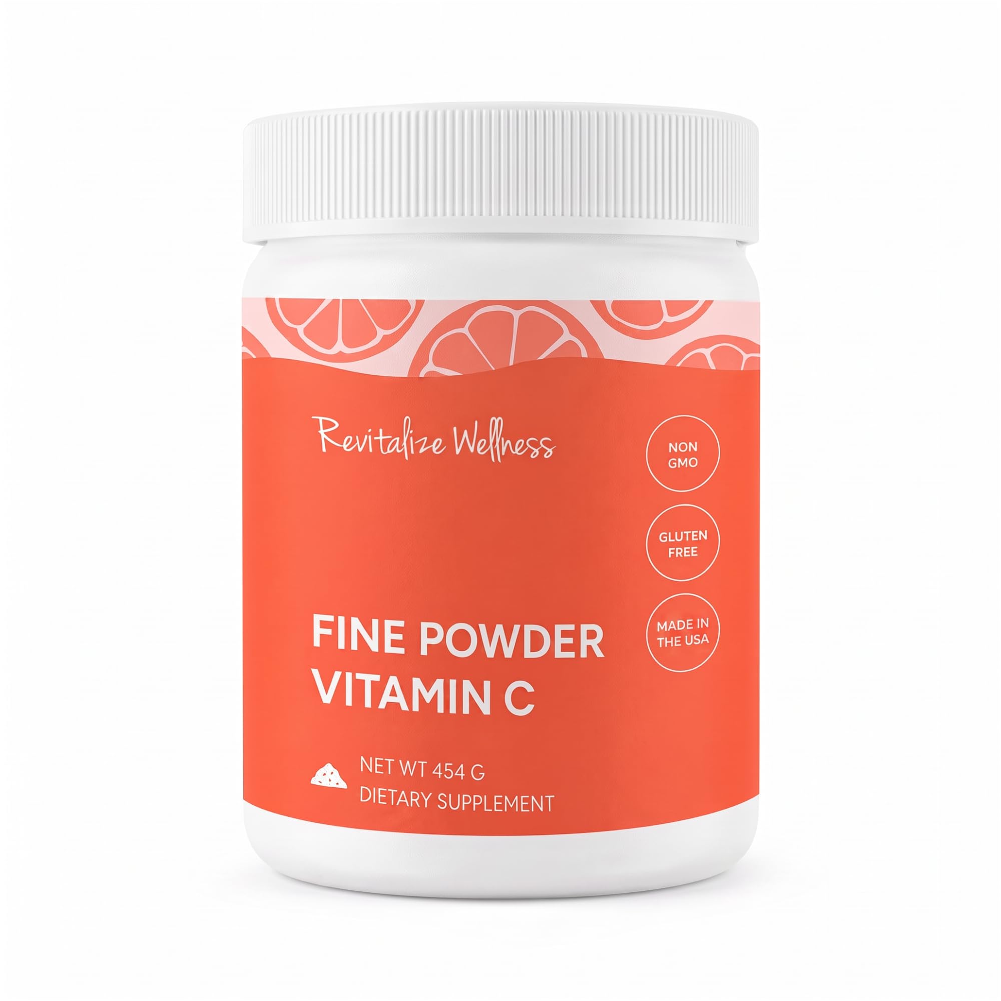 Revitalize Wellness empaque frontal mostrando porciones y pureza