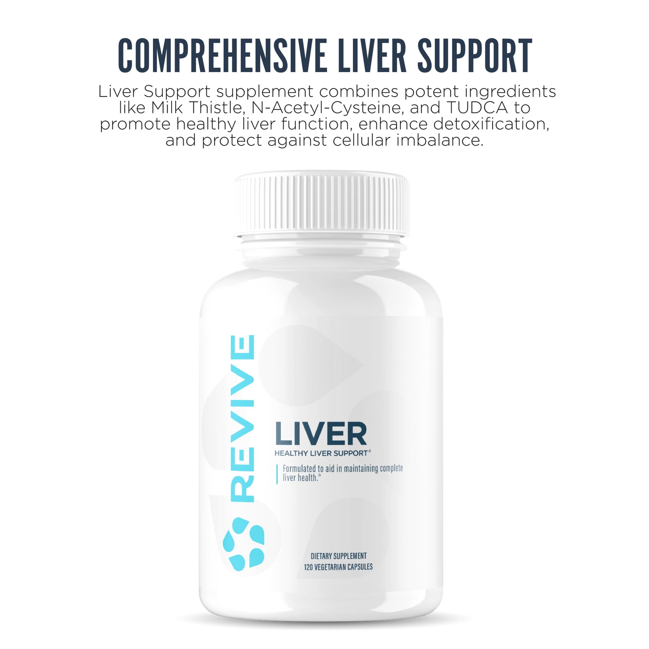 Detalle de cápsulas Revive MD Liver Cleanse para ver tamaño y consistencia