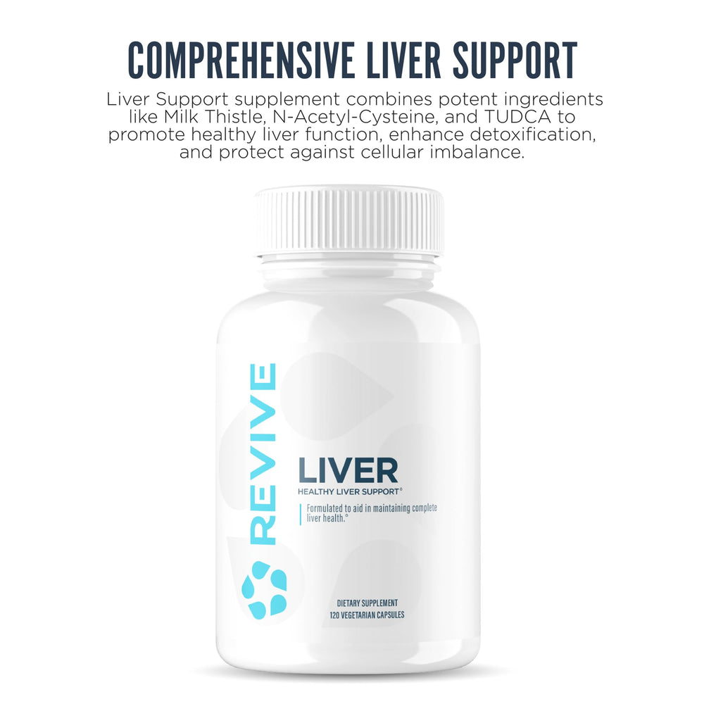 Detalle de cápsulas Revive MD Liver Cleanse para ver tamaño y consistencia
