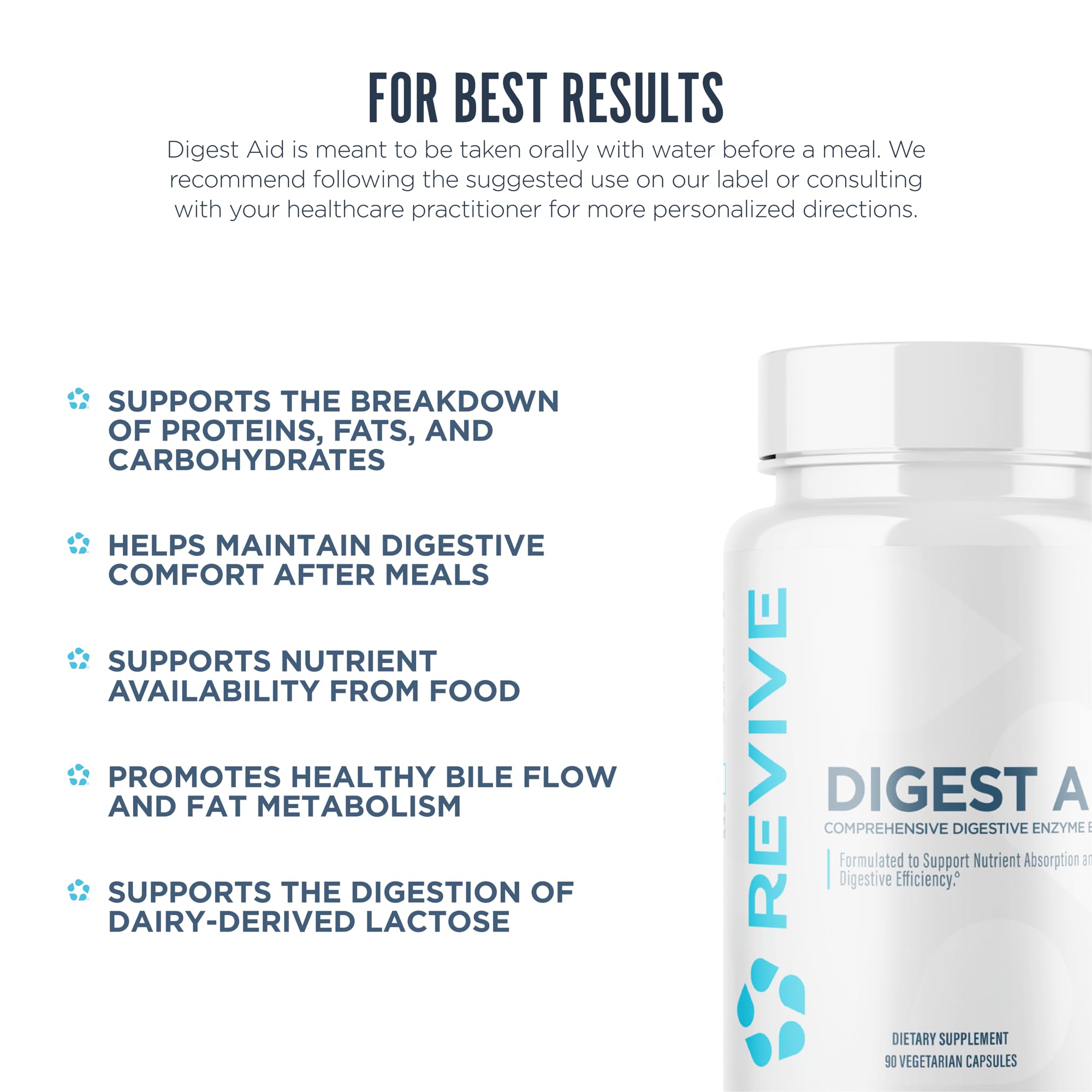 Etiqueta de Digest Aid, Revive MD, información clara de ingredientes.