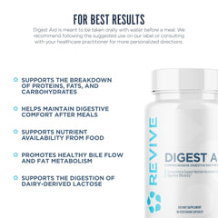 Etiqueta de Digest Aid, Revive MD, información clara de ingredientes.