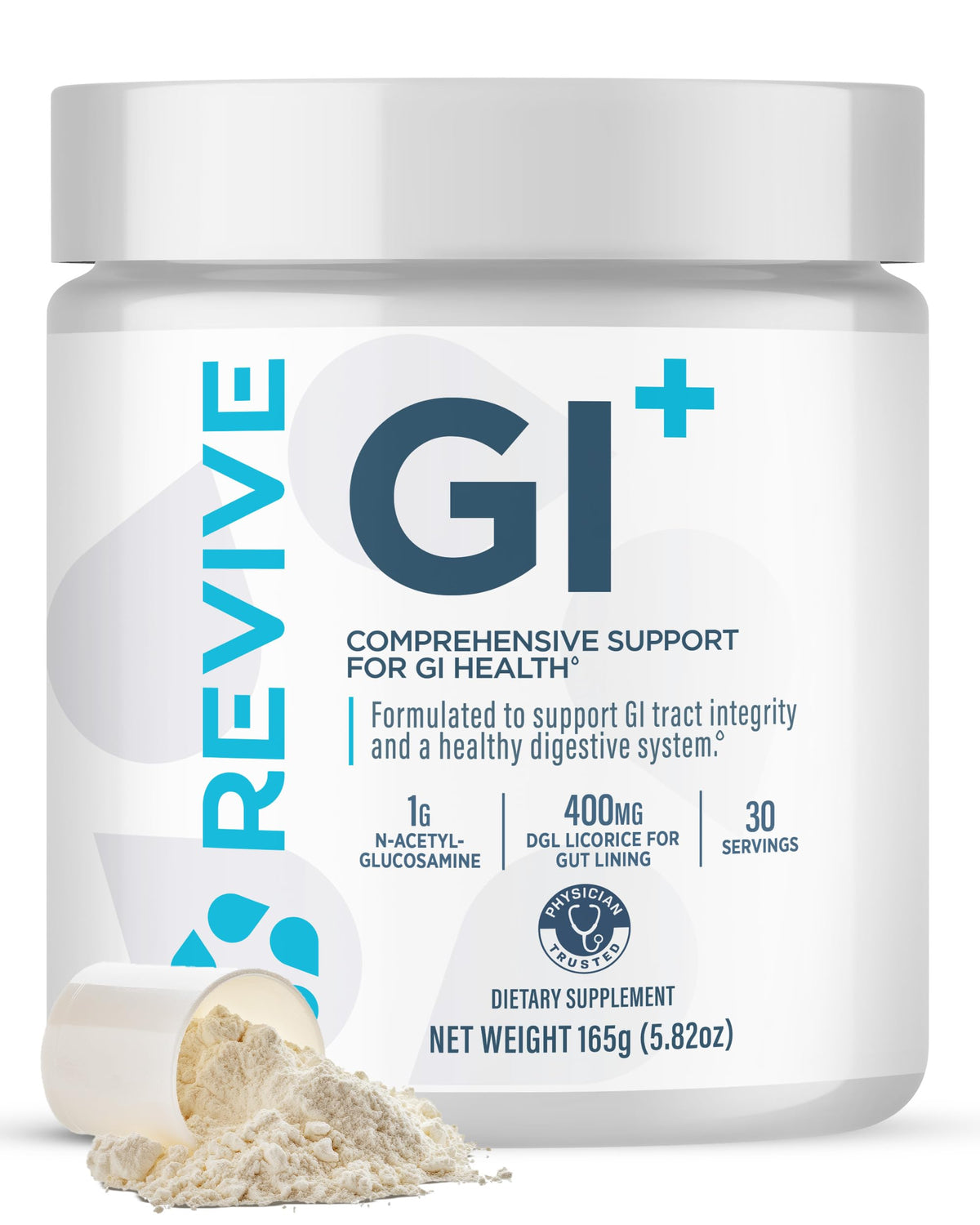 Revive MD GI Plus: botella que sugiere soporte al revestimiento intestinal y bienestar digestivo