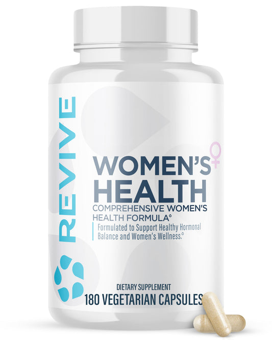 Revive MD equilibrio hormonal: cápsulas para apoyo diario de la salud femenina.