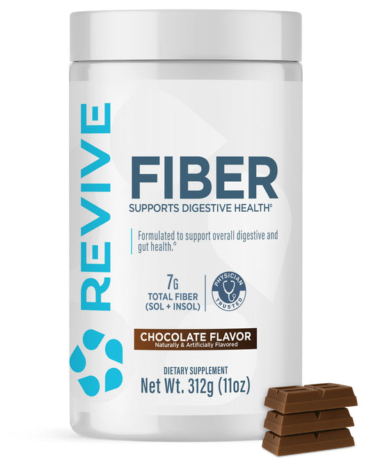 Revive MD Fibra: bote con aspecto profesional para apoyar una digestión equilibrada.