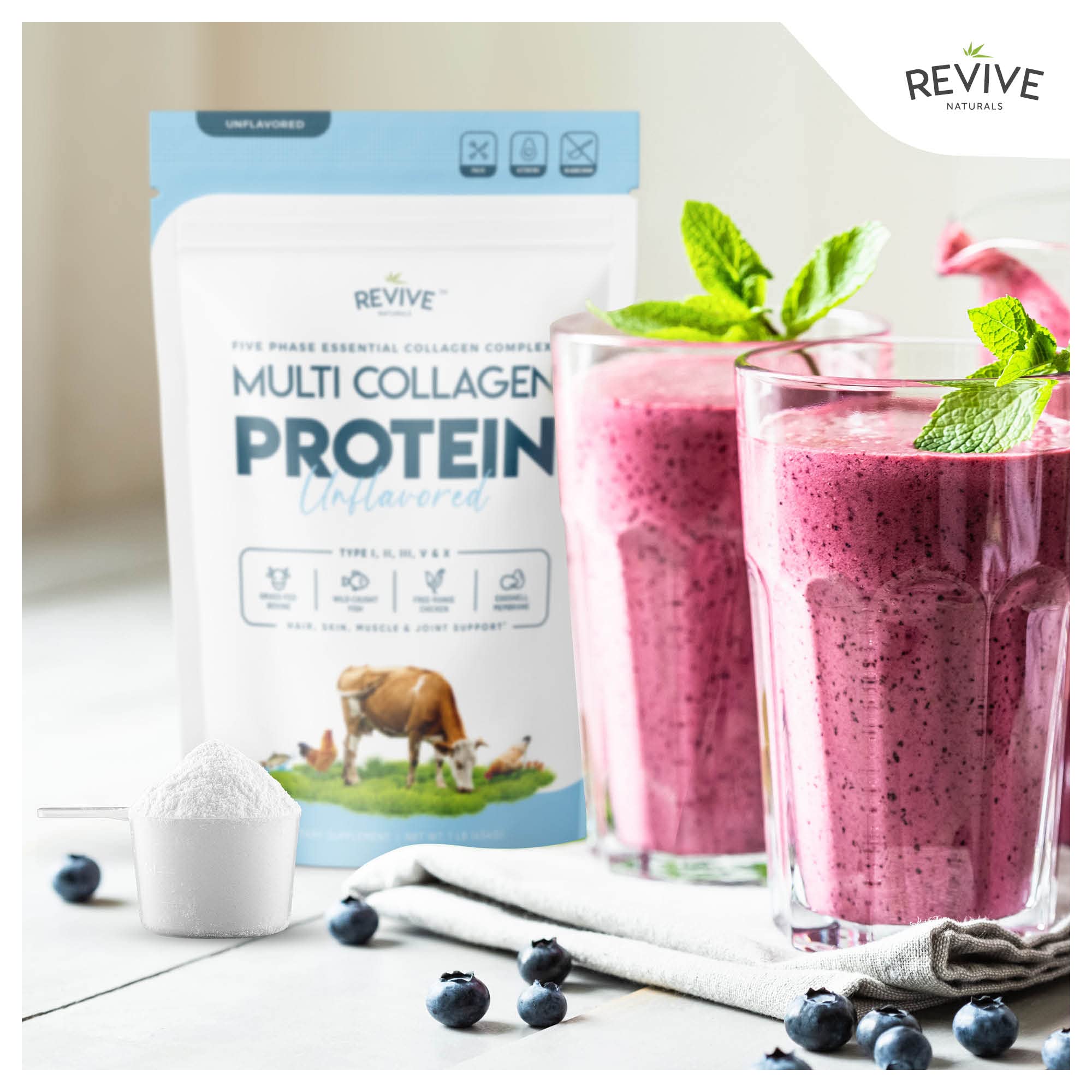 Revive Naturals mezclado en batidora para bebidas cremosas y sin grumos