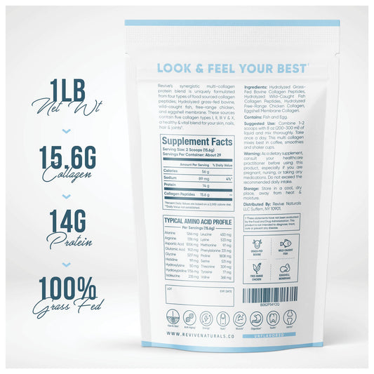 Revive Naturals label closeup highlighting clean, ethically sourced ingredients for aging support.