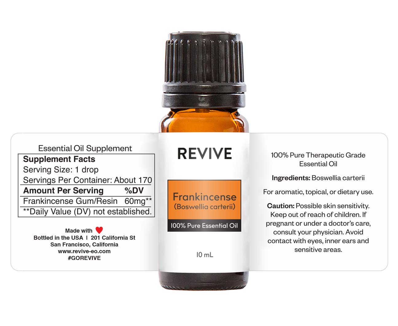REVIVEEO gota de Frankincense sobre piel mostrando textura y absorción segura