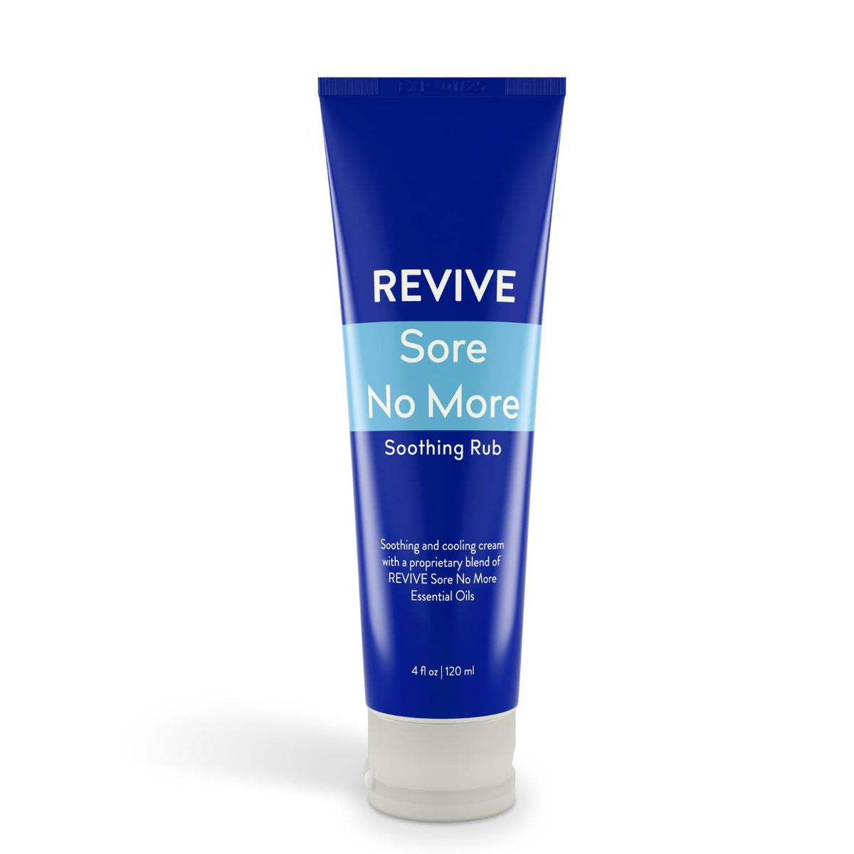 REVIVEEO envase frontal de Sore No More mostrando etiqueta clara y tamaño práctico