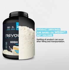 Revolution Nutrition comparación de tamaño y 73 servicios por envase práctico