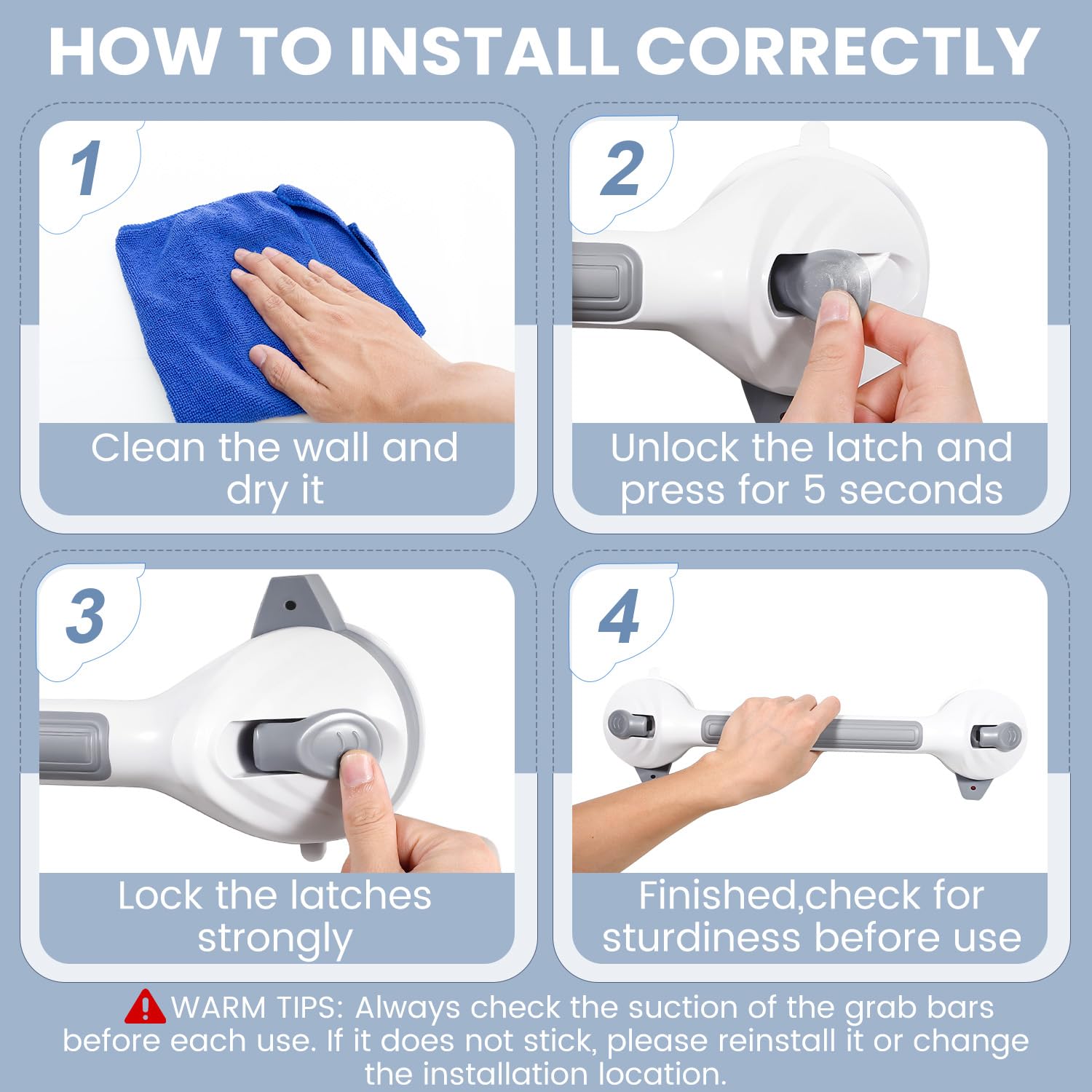 Reyiu asidero instalado en azulejo liso demostrando compatibilidad de pared