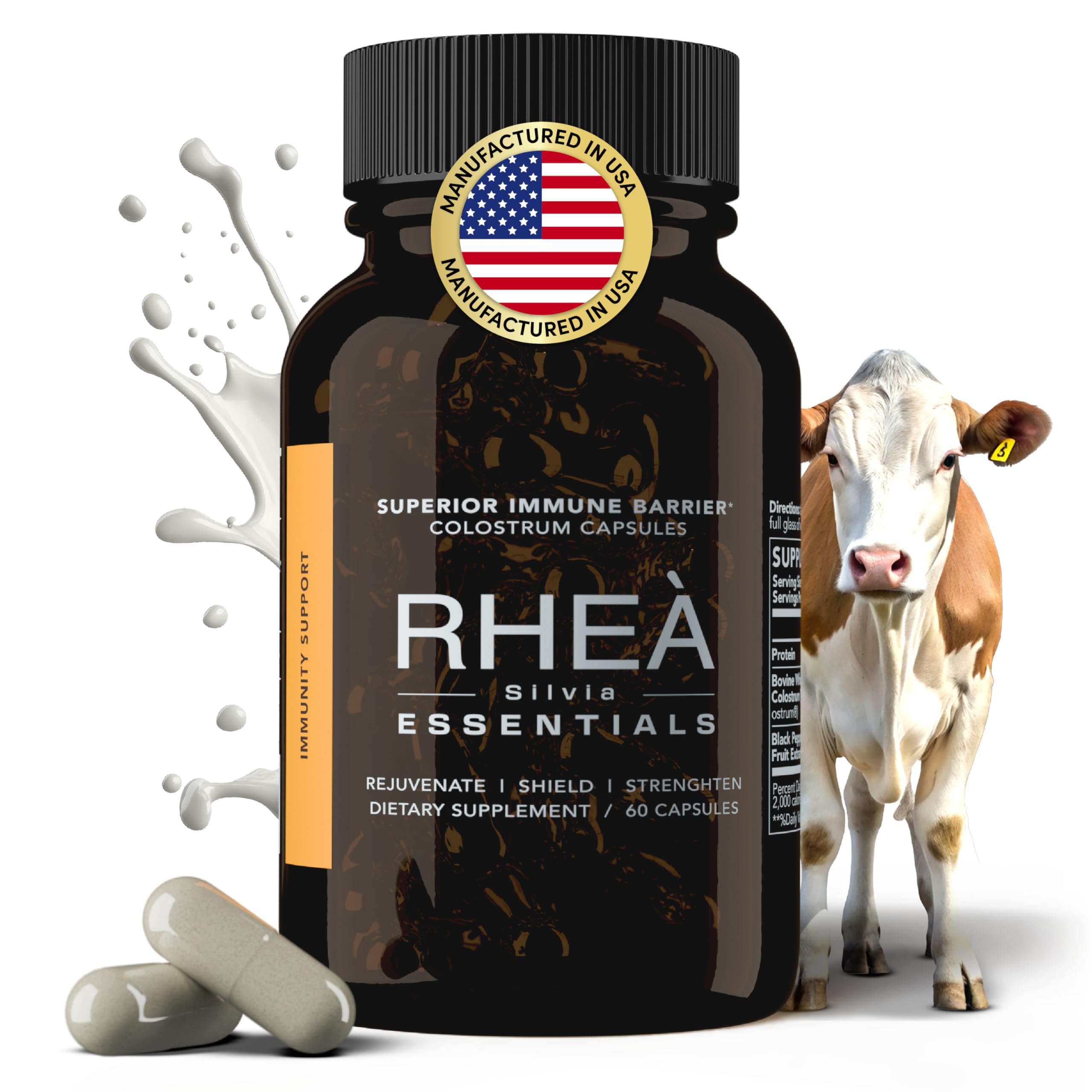 RHEASILVIA frasco frontal del producto mostrando diseño y cantidad, facilita identificación rápida