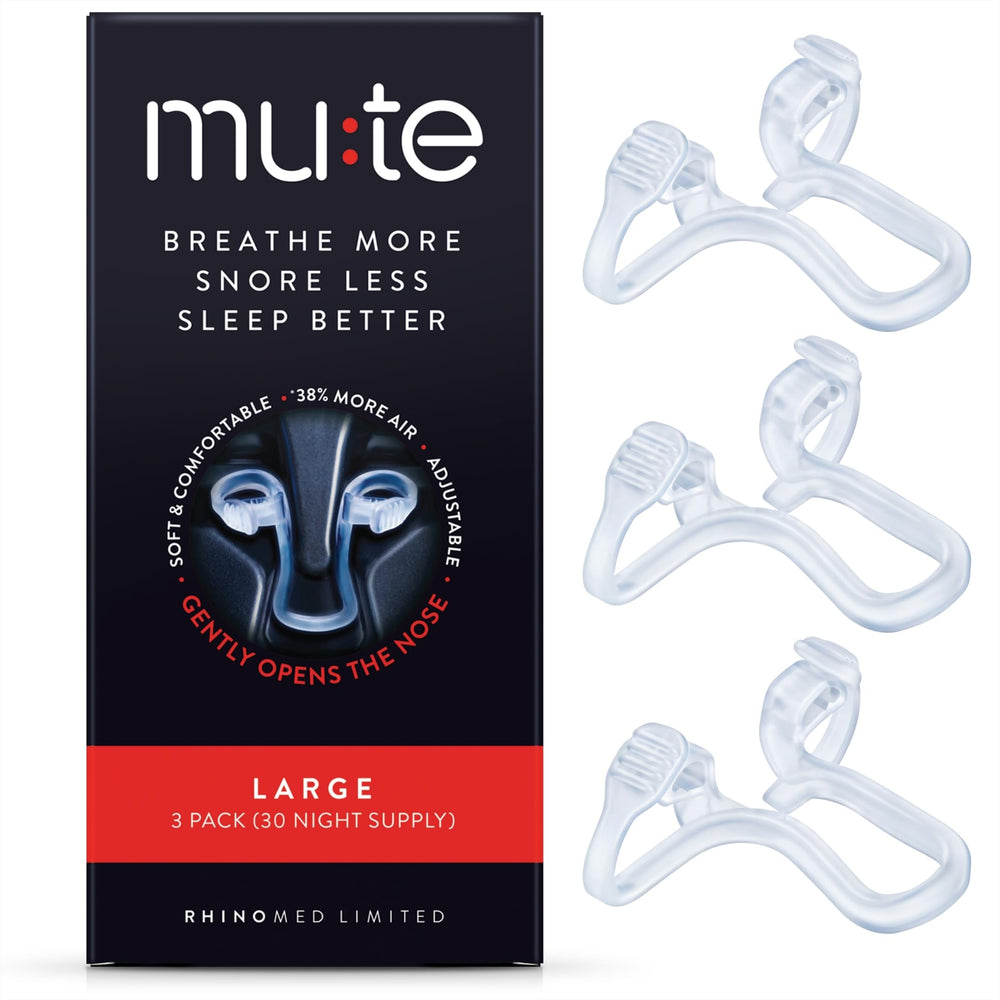 Rhinomed Mute vista frontal del embalaje muestra el pack de tres y claridad del producto