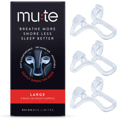 Rhinomed Mute vista frontal del embalaje muestra el pack de tres y claridad del producto