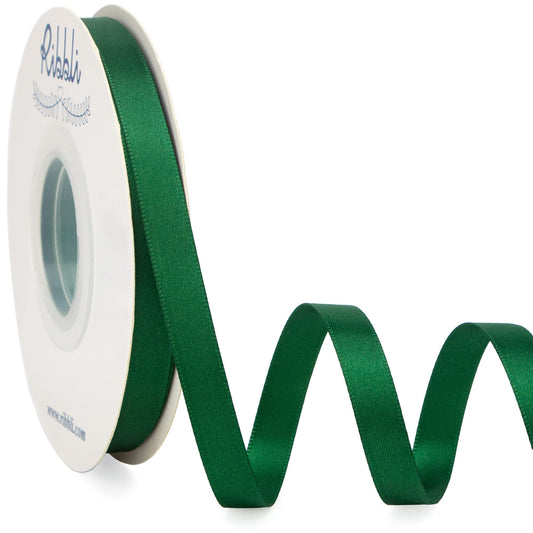 Ribbli cinta frontal en carrete mostrando color verde bosque y brillo uniforme