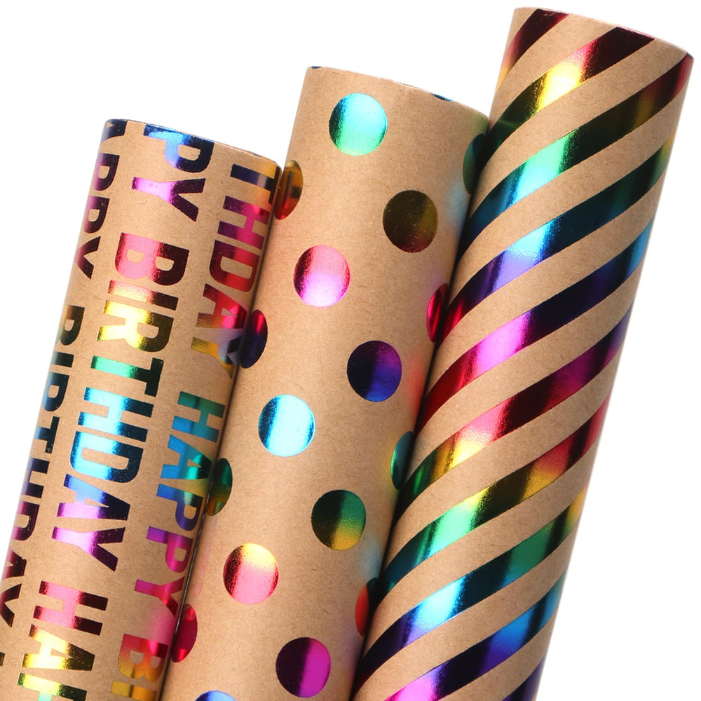 Ribbli vista frontal del set de 3 rollos mostrando diseños y foil iridiscente, añade estilo