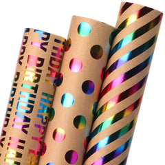 Ribbli vista frontal del set de 3 rollos mostrando diseños y foil iridiscente, añade estilo