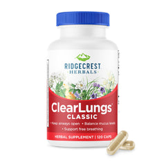 RidgeCrest Herbals frasco frontal mostrando presentación y beneficio respiratorio