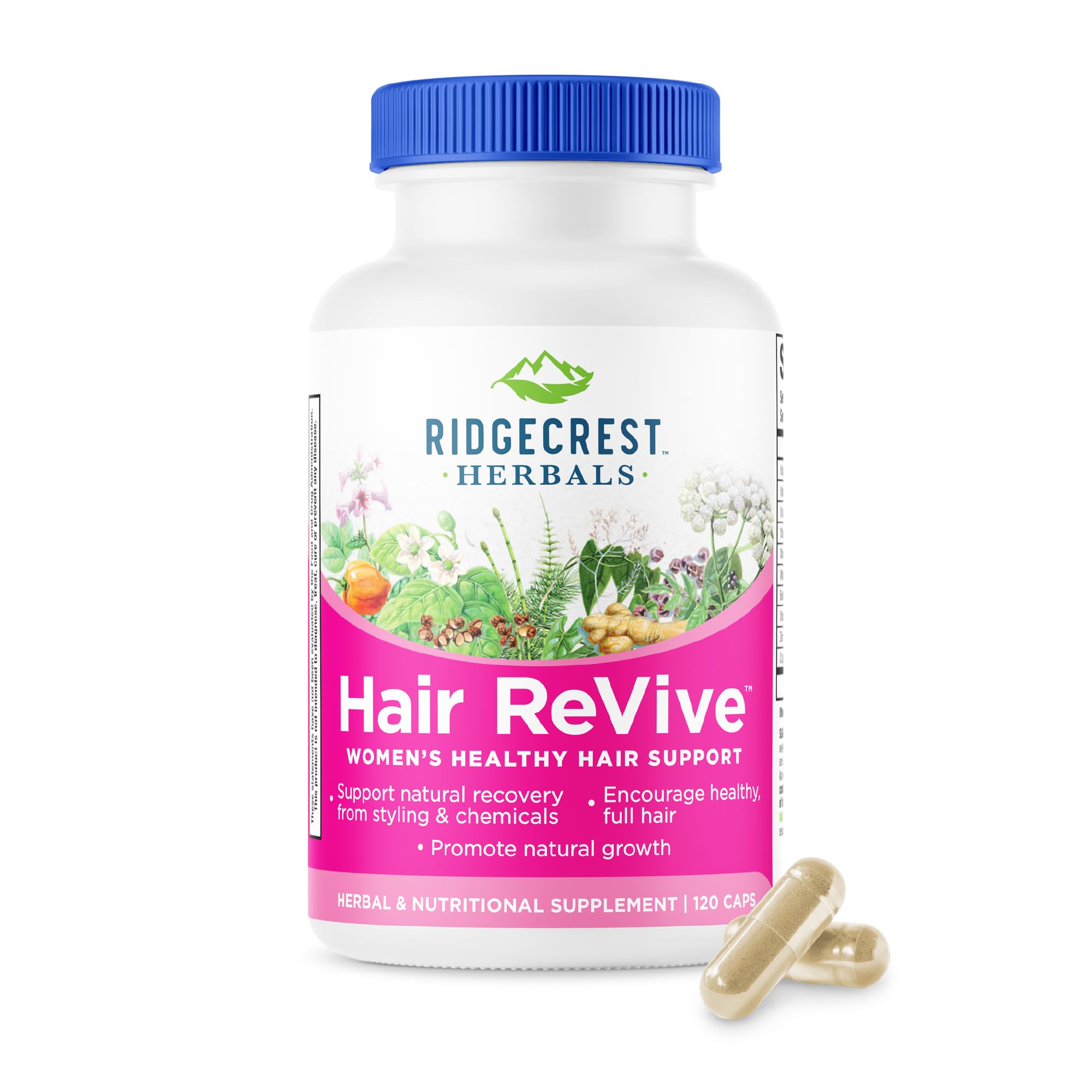 RidgeCrest Herbals frente del empaque mostrando 120 cápsulas y beneficios