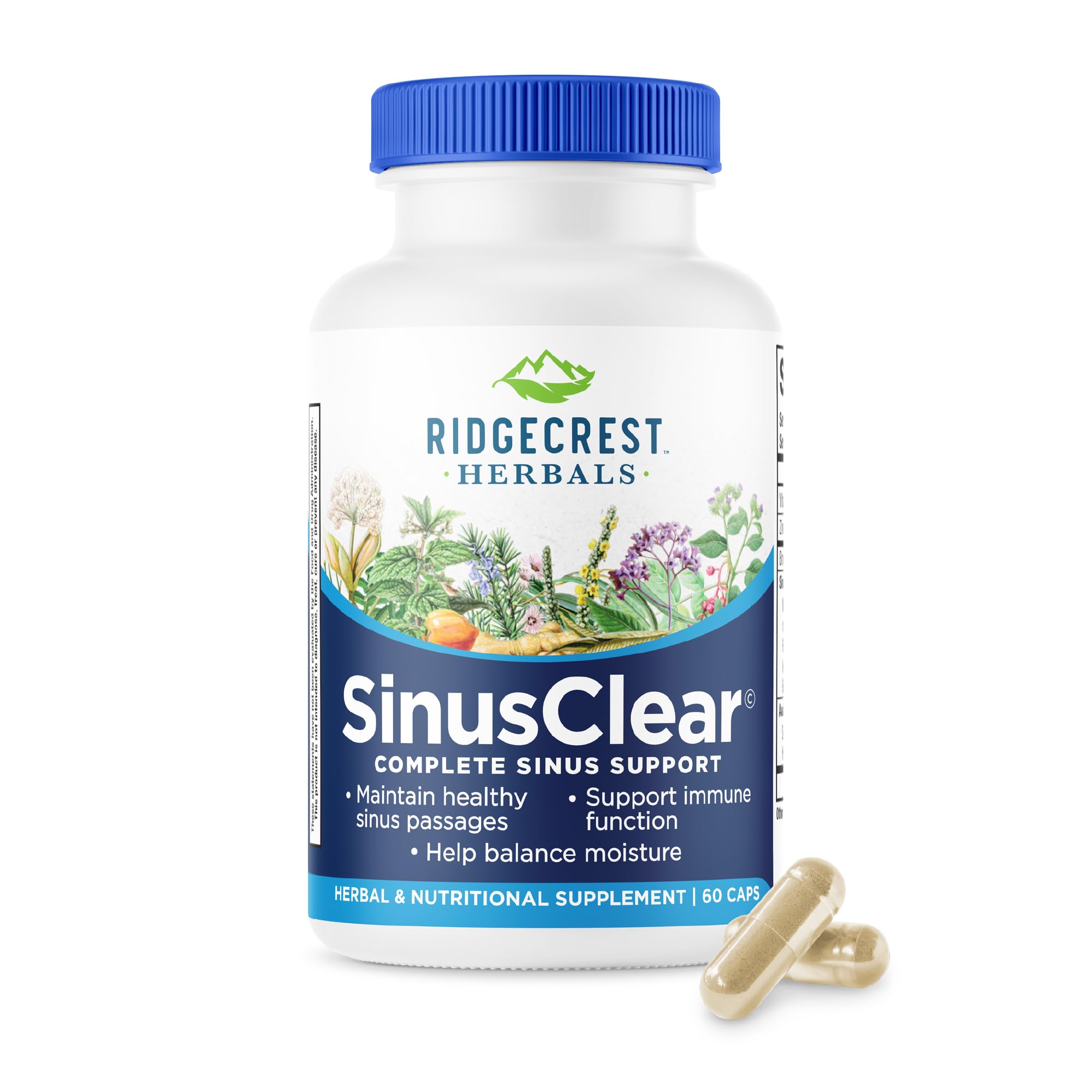 RidgeCrest Herbals envase frontal mostrando 60 cápsulas y beneficio de apoyo nasal
