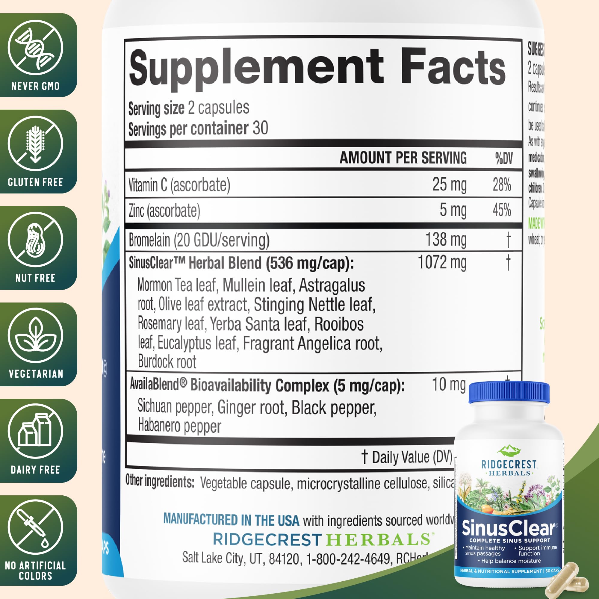 RidgeCrest Herbals cápsula junto a una moneda para apreciar tamaño y dosificación