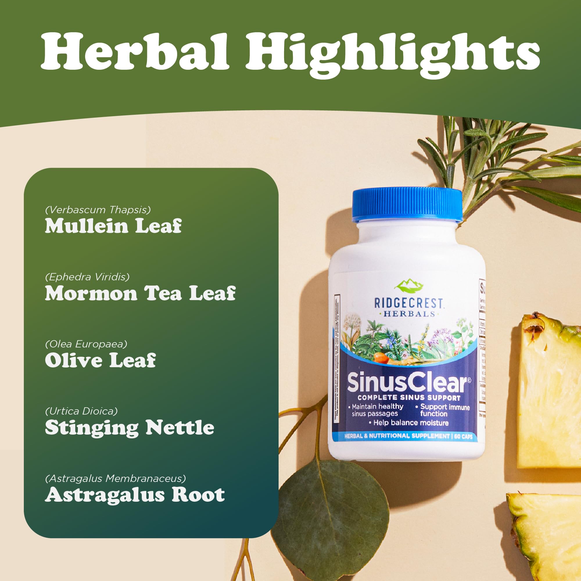 RidgeCrest Herbals persona tomando cápsula durante día de polen para alivio respiratorio