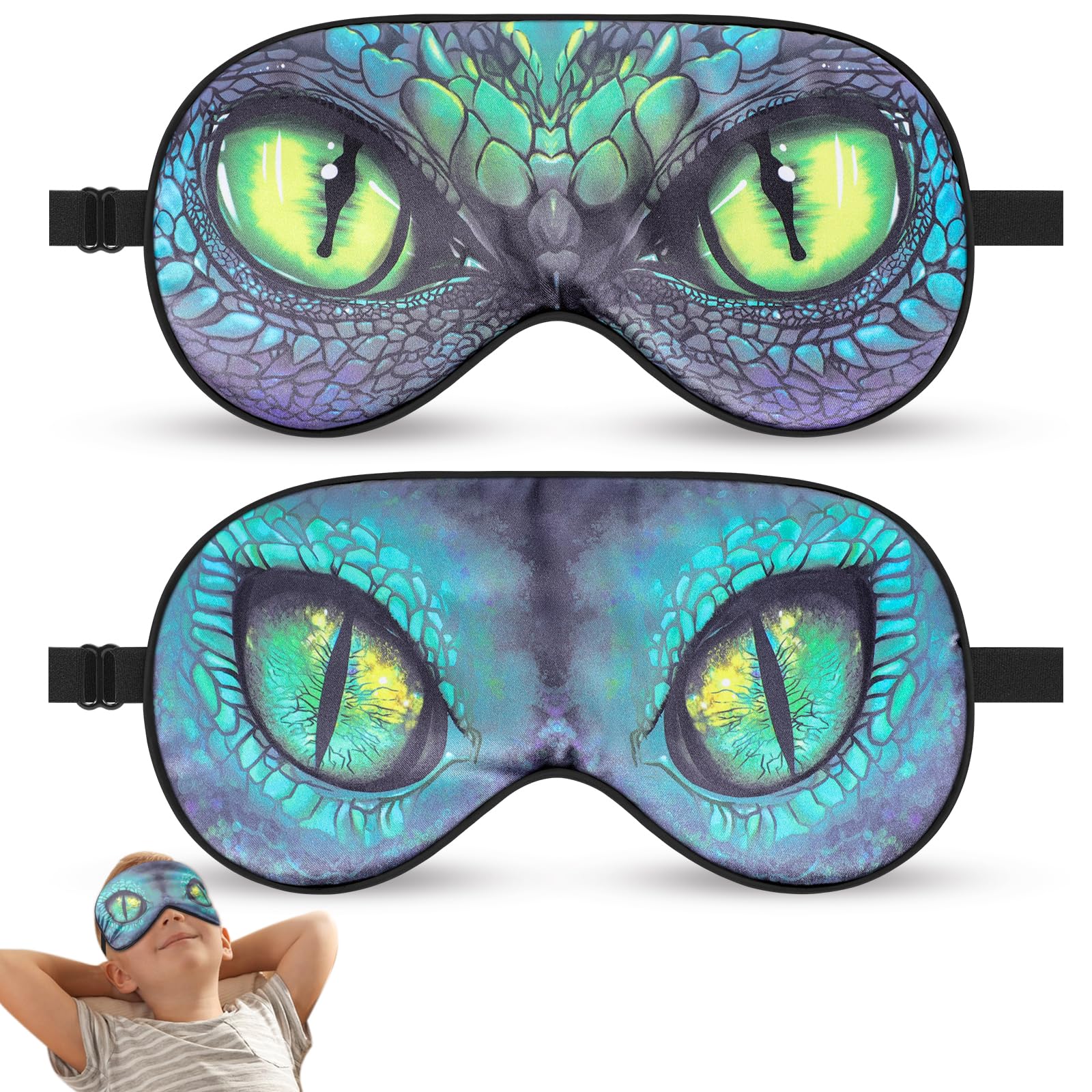Riixazo antifaz frontal dinosaurio verde mostrando diseño y bloqueo de luz