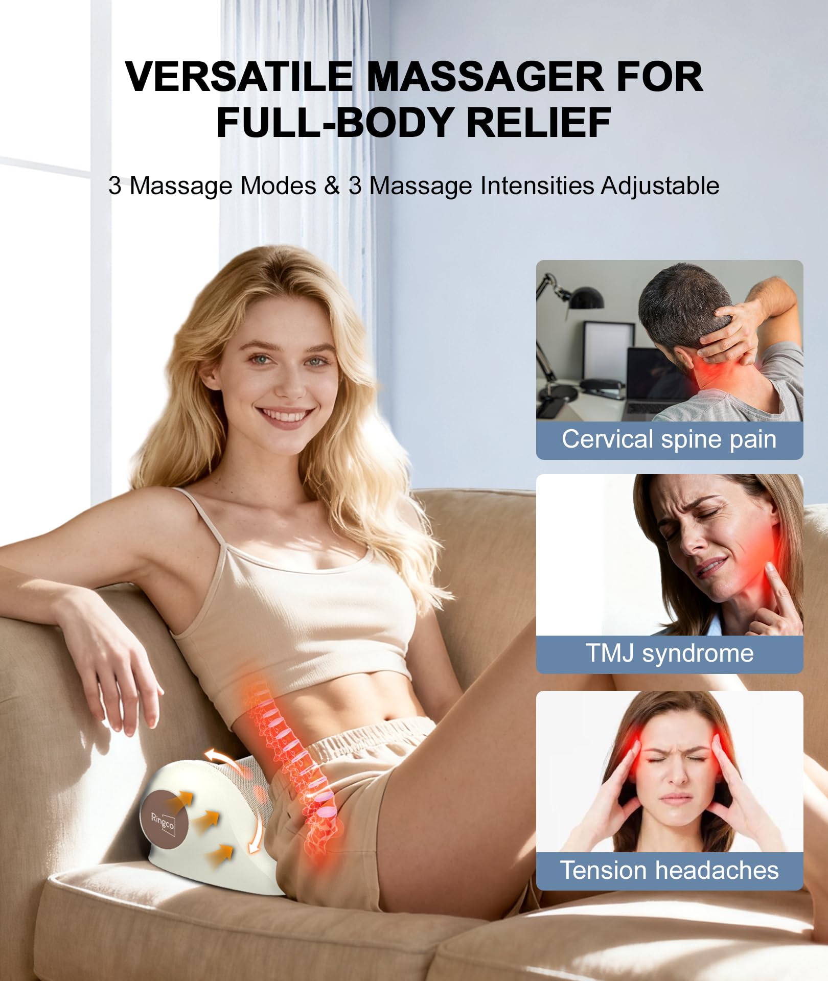 RINGCO vista inferior del soporte cervical, beneficio de ajuste estable