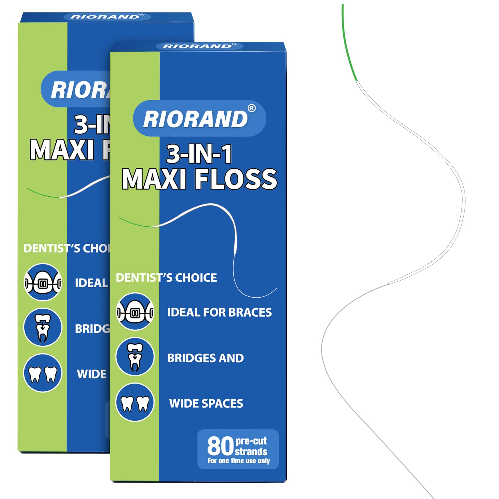 RioRand empaque frontal que muestra 80 hebras y conveniencia