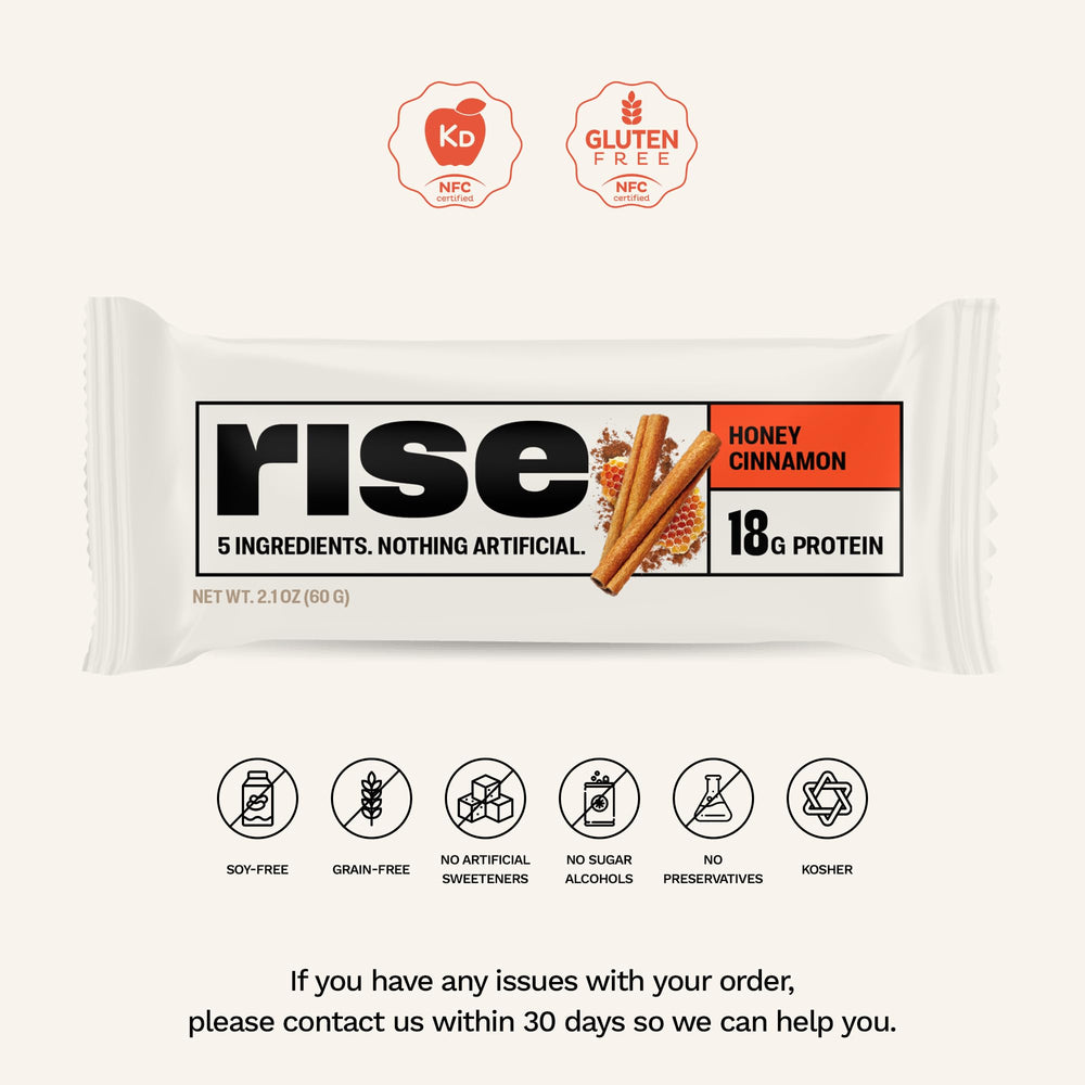 Rise ingredientes enteros junto a la barra destacando solo 5 ingredientes naturales