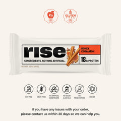 Rise ingredientes enteros junto a la barra destacando solo 5 ingredientes naturales