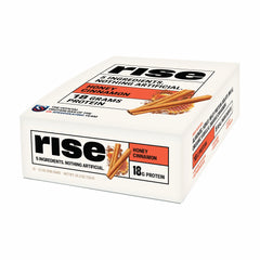 Rise barra frontal mostrando textura cremosa y sabor miel canela para un snack nutritivo