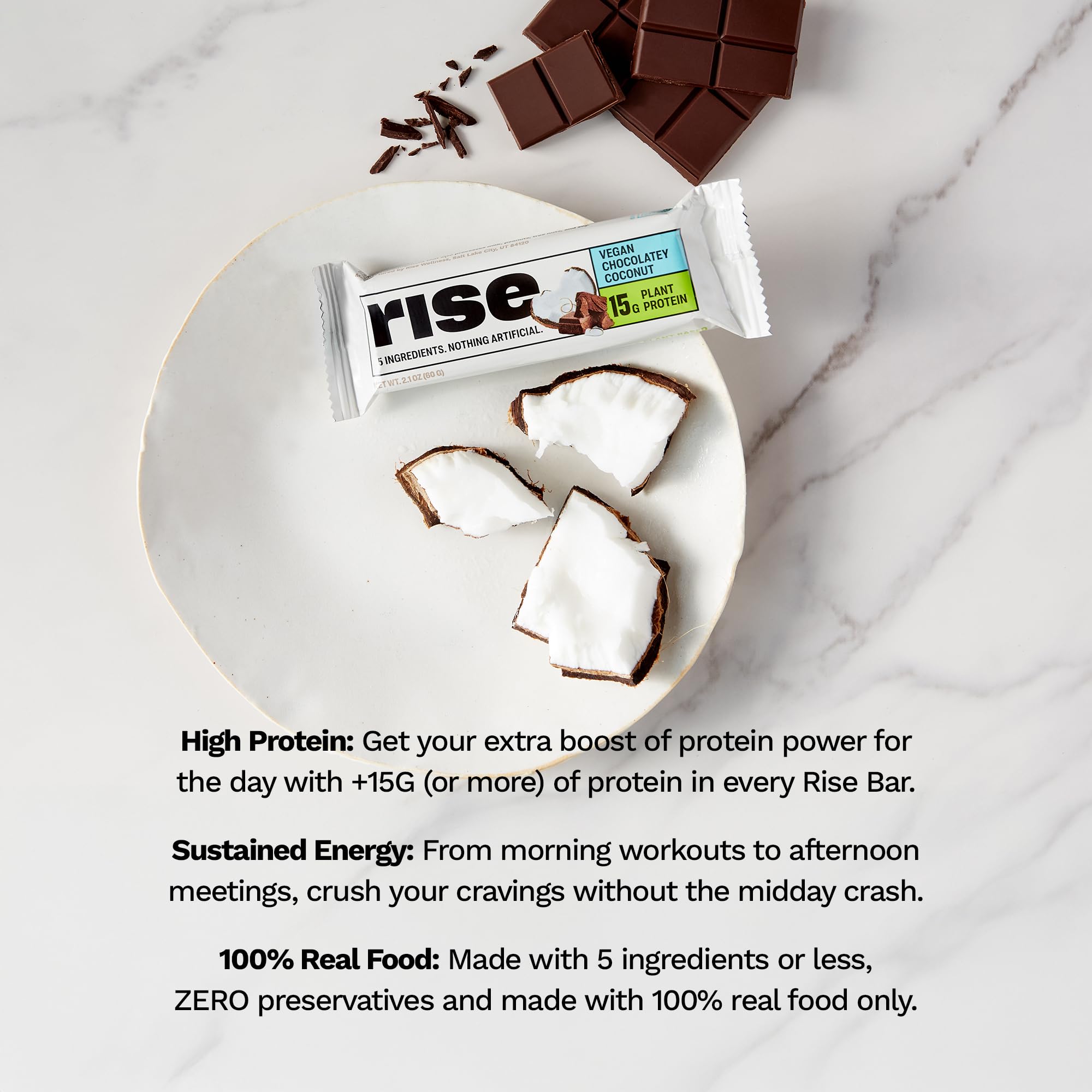 Rise ingredientes crudos: anacardos y coco, evidencia de ingredientes reales