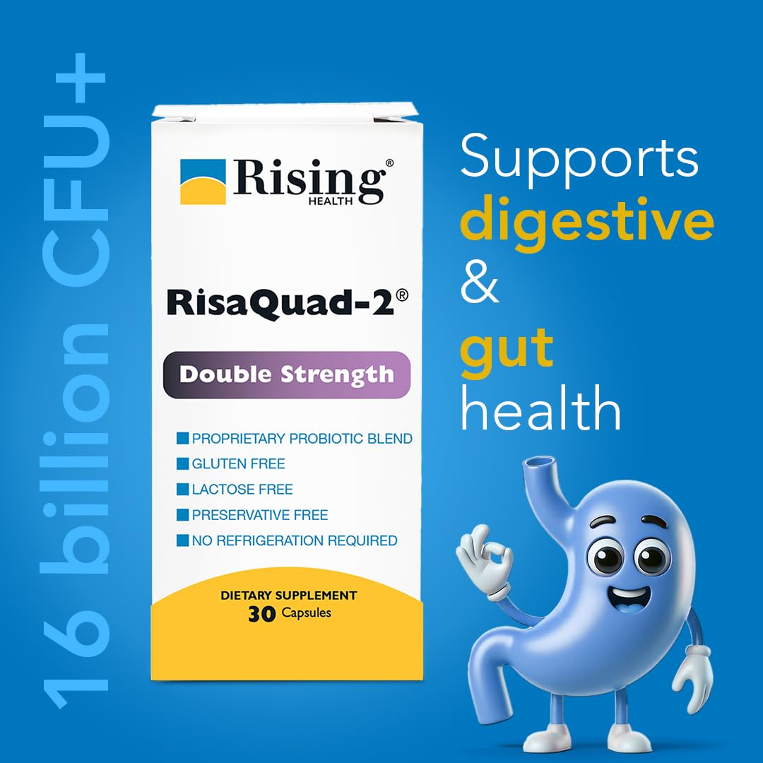 Rising etiqueta con lista de cepas y 16 Billion CFU+ visible