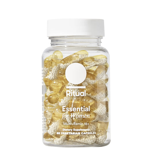 Ritual envase frontal del multivitamínico para mujeres, presentación clara y beneficios visibles