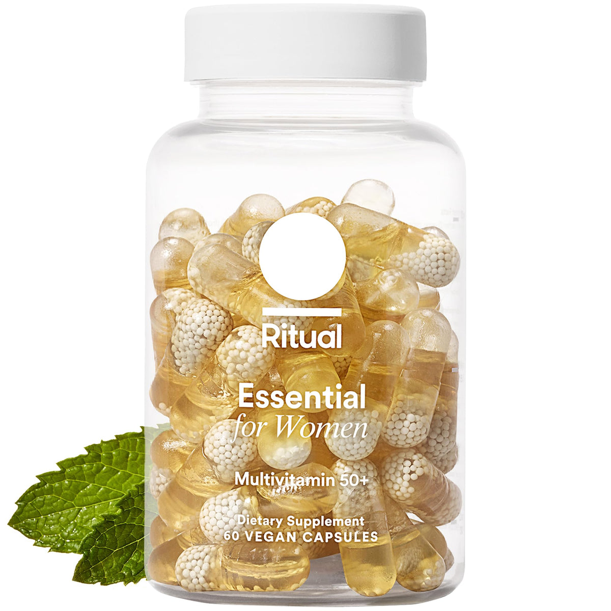 Ritual frasco frontal de Essential for Women 50+ mostrando el envase y beneficios