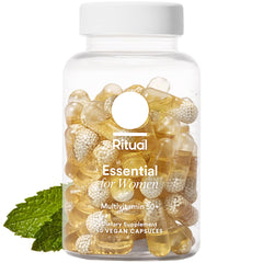Ritual frasco frontal de Essential for Women 50+ mostrando el envase y beneficios