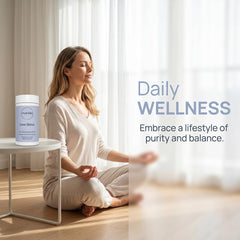 RITUAL LABS producto en mesa junto a agua y frutas, estilo de vida saludable