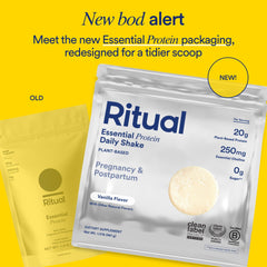 Etiqueta nutricional de Ritual destacando 20 g proteína y 250 mg de colina por porción