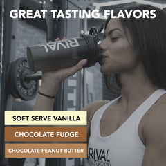 RIVAL NUTRITION etiqueta nutricional enfocada que destaca proteínas y carbohidratos de calidad