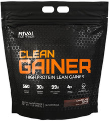 RIVAL NUTRITION envase frontal Clean Gainer 12 lb mostrando etiqueta y beneficios