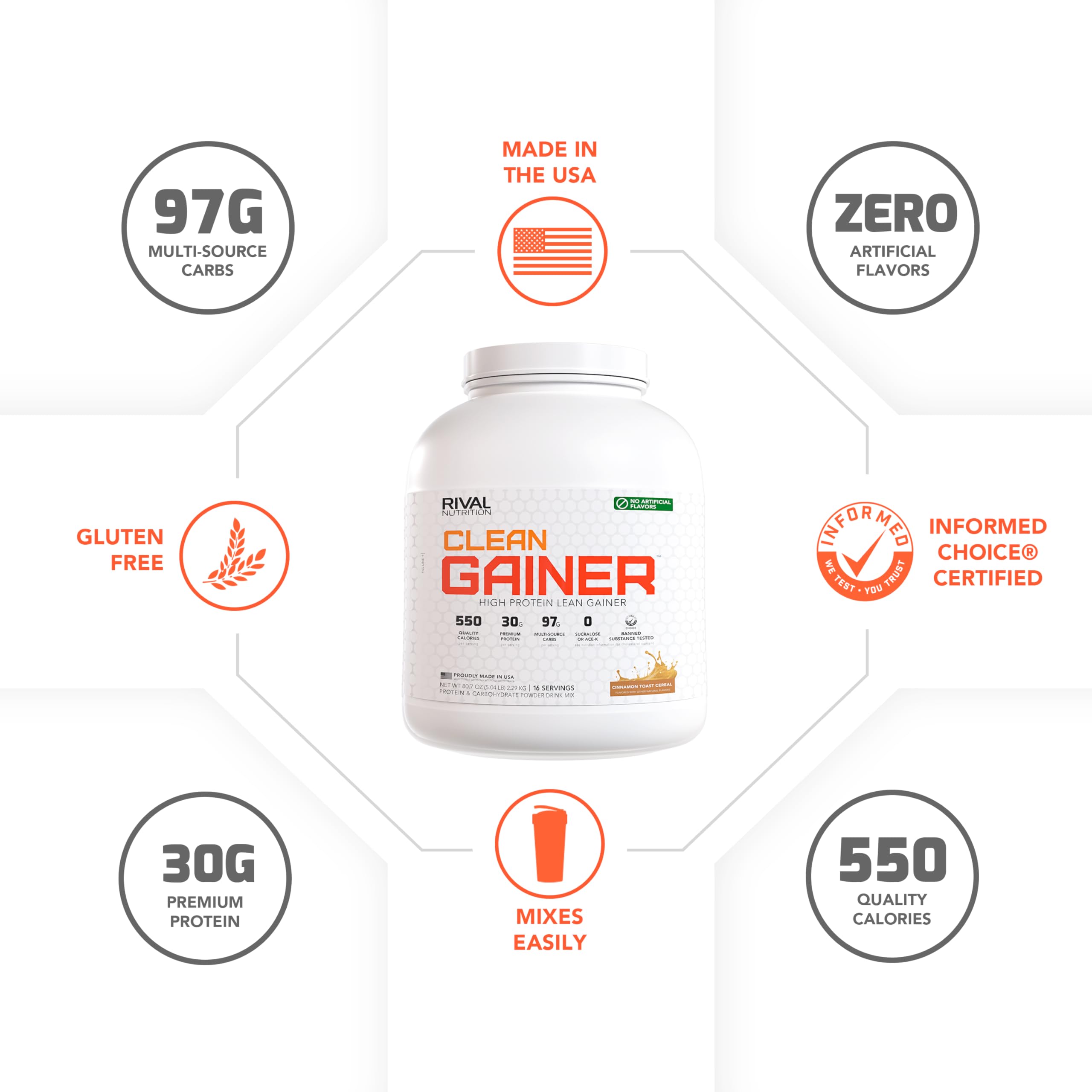 Rival Nutrition Clean Gainer powder in a shaker ready to mix