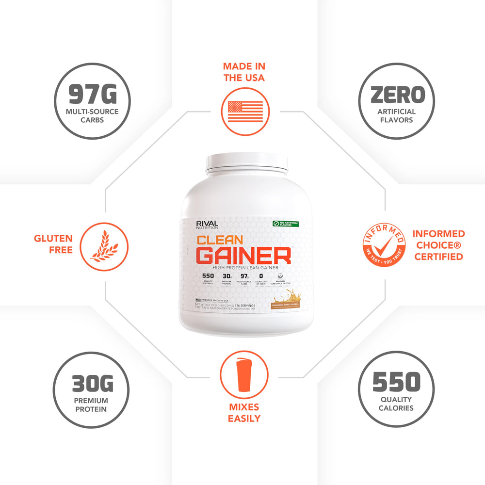 Rival Nutrition Clean Gainer powder in a shaker ready to mix