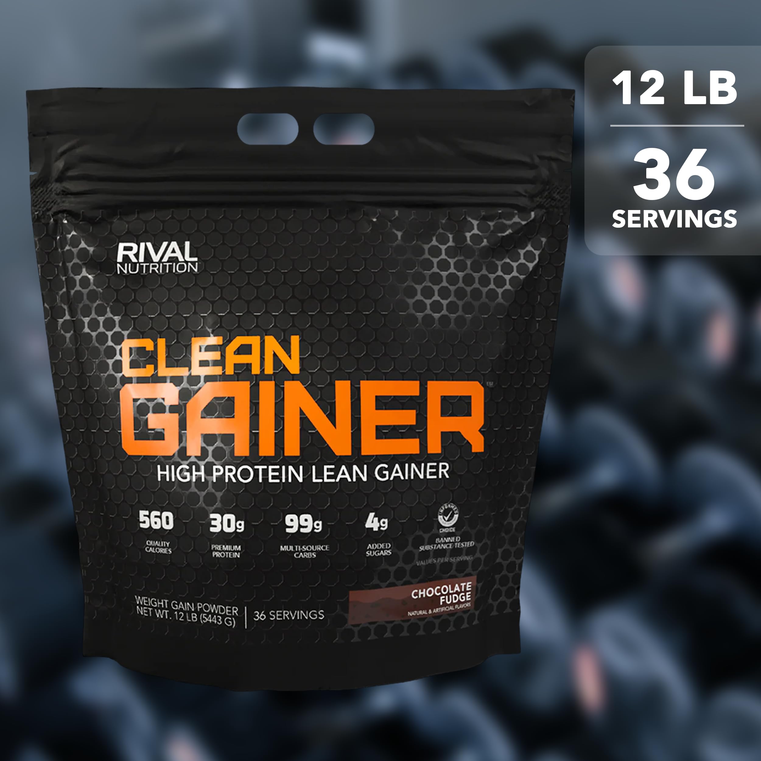 RIVAL NUTRITION envase 12 lb en comparación de tamaño para planificación de uso