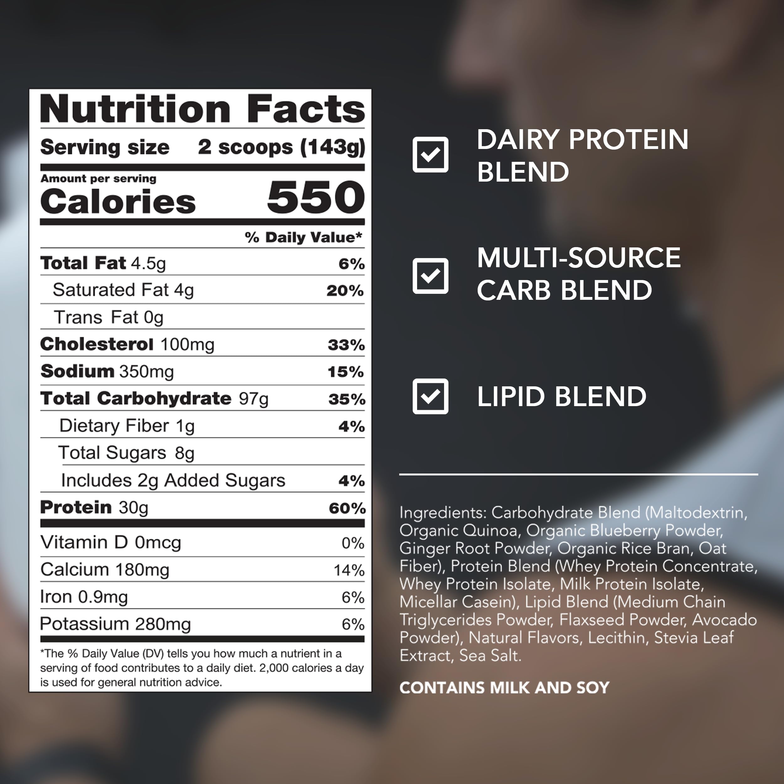 Ingredientes naturales Rivalus Clean Gainer: quinoa y avena como carbohidratos