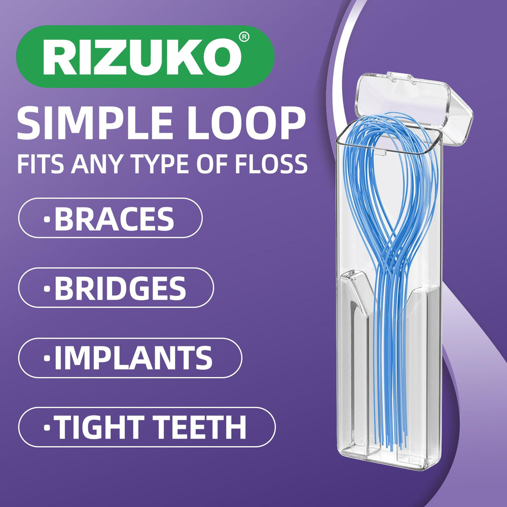 Rizuko floss threader en uso con brackets para limpieza entre alambres