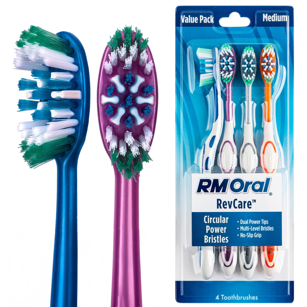 RM Oral cepillo frontal mostrando cabezal compacto y beneficio de alcance