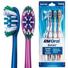 RM Oral cepillo frontal mostrando cabezal compacto y beneficio de alcance