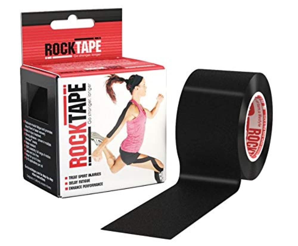 RockTape rollo frontal mostrando ancho y etiqueta, soporte estable durante ejercicio