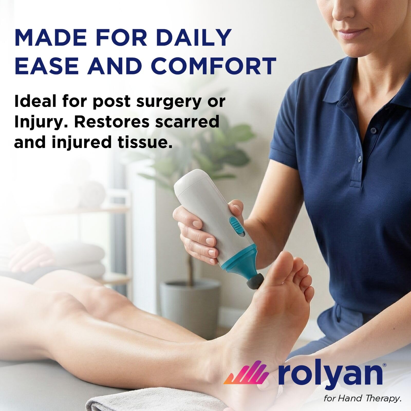 Rolyan empaque y etiqueta mostrando instrucciones claras y pila incluida